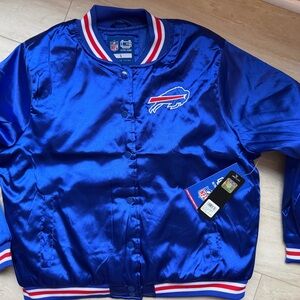 NFL Royal Blue Buffalo Bills Satin Bomber Jacket with Red & White Trim